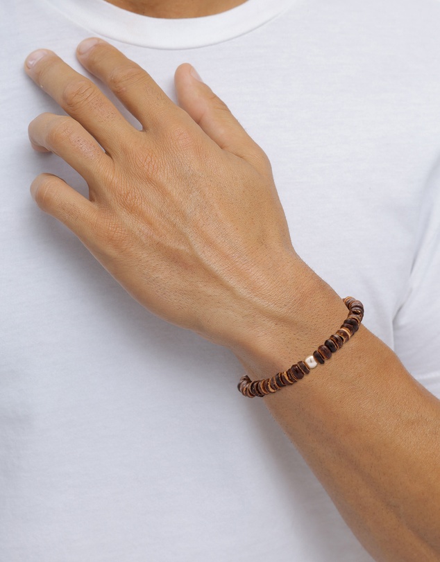 Kuzzoi - ICONIC EXCLUSIVE - Bracelet Male Beads White Synthetic Pearl 925 Sterling Silver