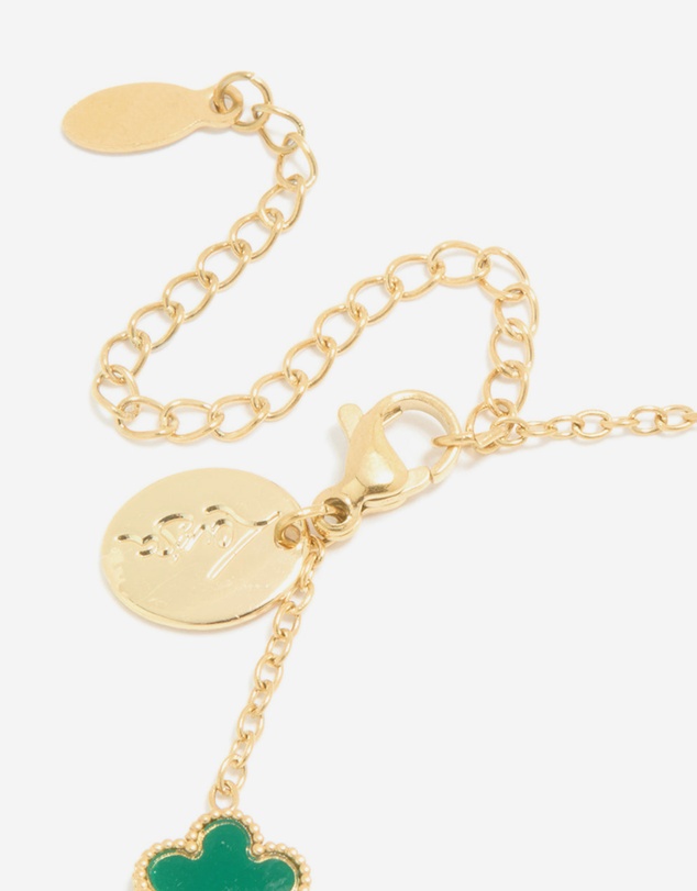 Lovisa - Waterproof Gold Plated Stainless Steel Dark Green Petal Flower Charm Bracelet