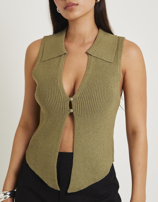 Subtitled - Meryl Ribbed Collar Knit Top