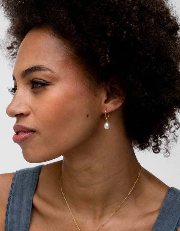 Dower & Hall - Women's 8mm Oval White Luna Pearl Drop Earrings in Gold Vermeil