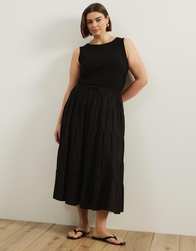 Atmos&Here Curvy - Elenora Linen Blend Tier Maxi Skirt