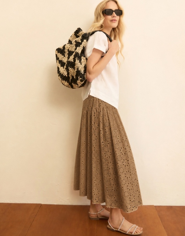 Emme - Camel Broderie Cotton Skirt