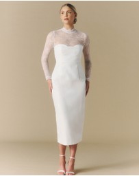Six Stories - Lace Sleeve Cup Detail Midi Dress