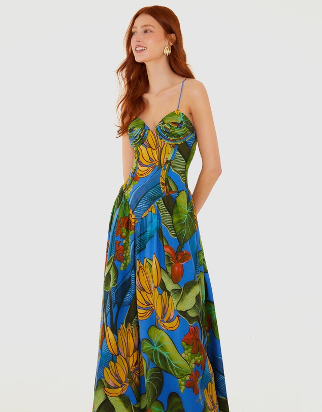 Farm Rio - Banana Grapes Blue Sleeveless Maxi Dress