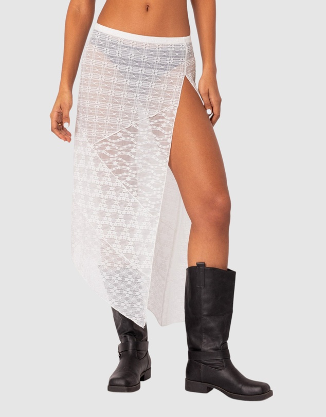 EDIKTED - Sheer Patchwork Lace Maxi Skirt