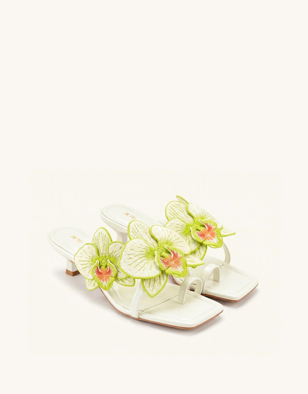 JW PEI - Serena Orchid Embroidered Toe Ring Heeled Sandals