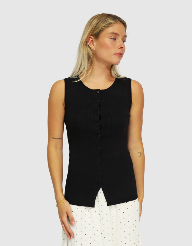 Belle & Bloom - Close To You Ribbed Button Up Sleeveless Vest