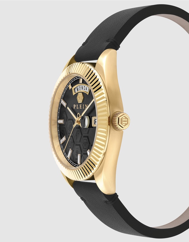 Philipp Plein - Date Superlative 42mm Gold-tone with Black dial and leather strap