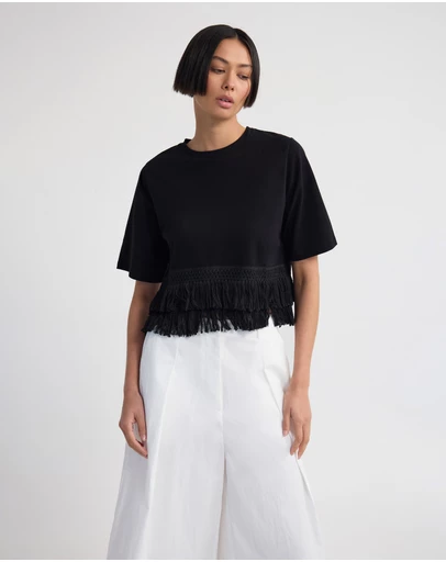 Oxford - Bria Cotton Fringe Trim T-Shirt