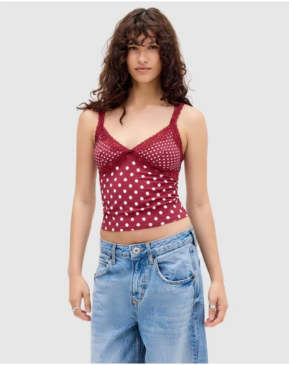 BDG By Urban Outfitters - Polka Dot Lace Trim Cami