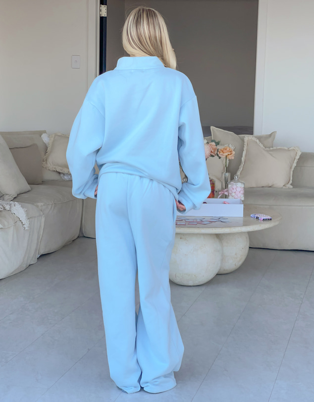 Beginning Boutique - Remy Blue Applique Mock Neck Sweater