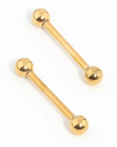 Lovisa - Gold Plated Surgical Steel Plain Ball Nipple Bars 2-Pack