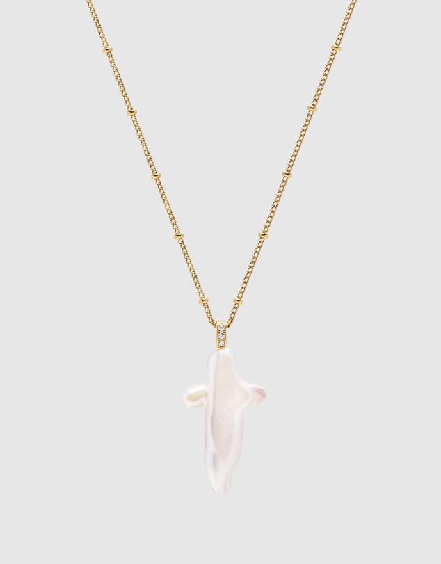 Nialaya Jewellery - Pearl Cross Chain Necklace