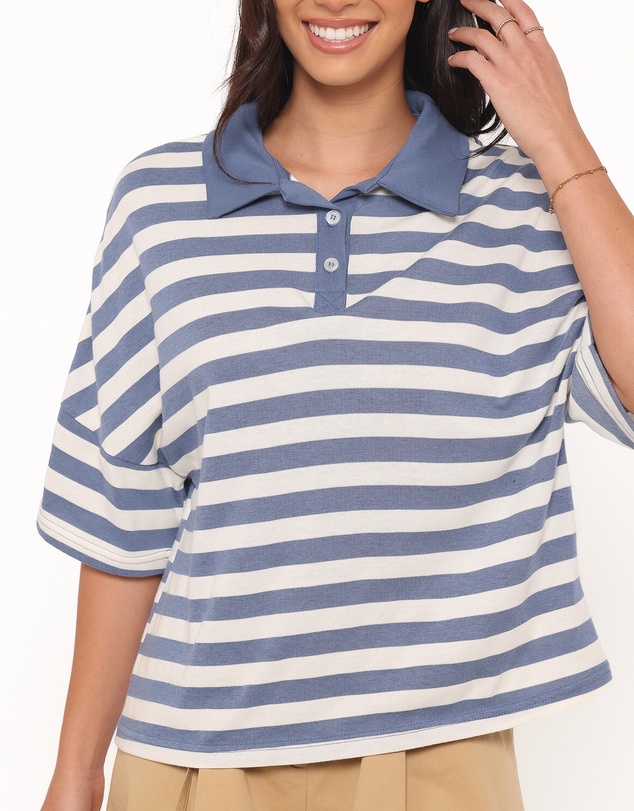 Petal & Pup - Sophia Short Sleeve Rugby Top - Blue/White Stripe
