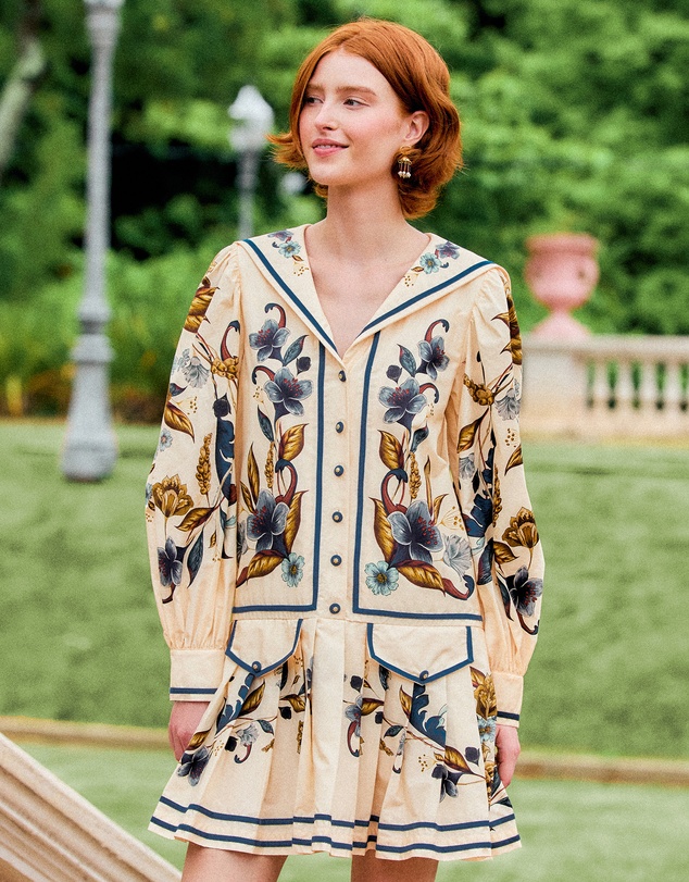 Farm Rio - Golden Nature Long Sleeve Mini Dress