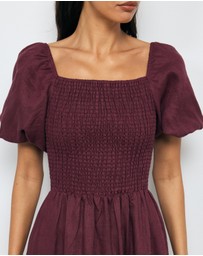 AERE - Olana Shirred Linen Midi Dress