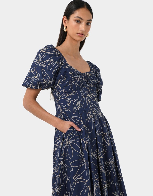 Forcast - Leen Puff Sleeve Midi Dress