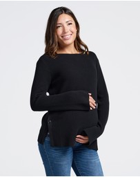 Angel Maternity - Arial Maternity Oversized Luxury Knit Nursing Jumper in Black