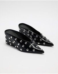 AERE - Studded Leather Wedge Pumps