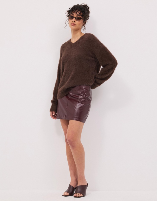 Calli - Rae V-Neck Fluffy Knit Oversized Jumper