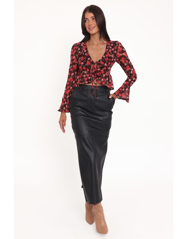 Petal & Pup - Aveline Chiffon Ruffle Front Top - Brown Floral