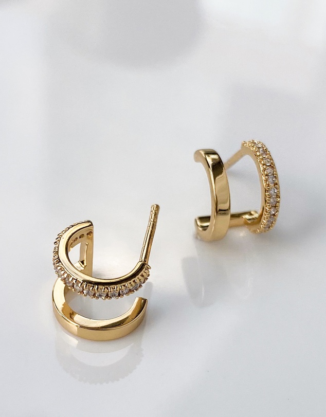 Wanderlust + Co - Classic Double Pave Gold 9mm Huggie Earrings