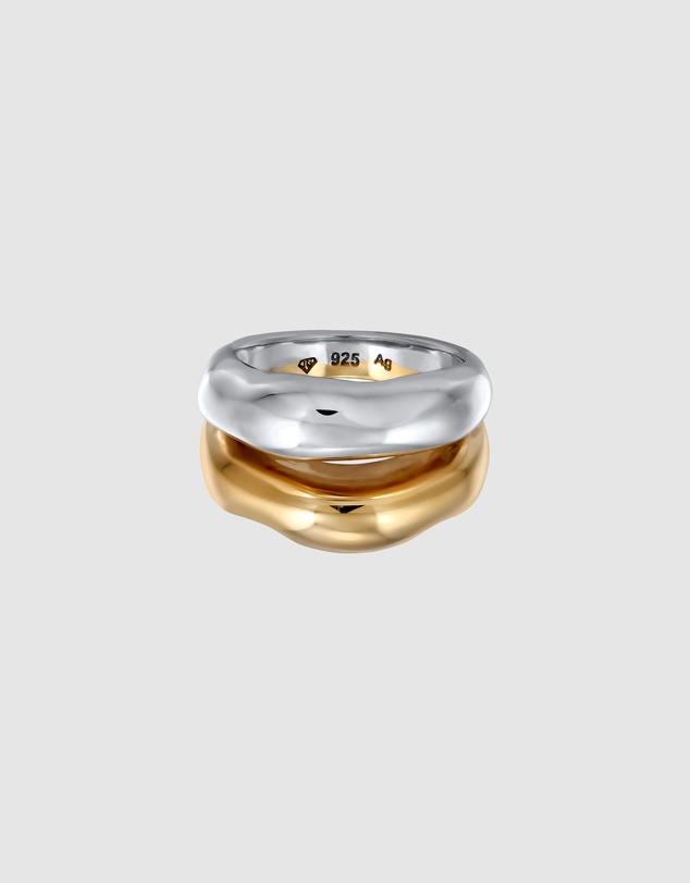 Elli Jewelry - Ring Chunky Organic Structure 925 Sterling Silver - Bicolor