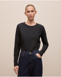 Trenery - Cotton Long Sleeve Crew T-shirt in Black
