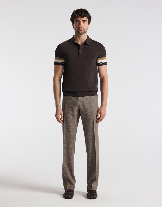 Calibre - Contrast Cuff Technical Knit Polo Chocolate