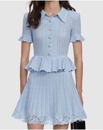 Self Portrait - Pointelle Peplum Knit Mini Dress
