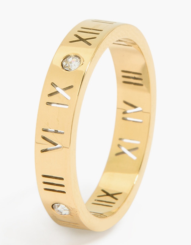 Lovisa - Waterproof Gold Plated Stainless Steel Cubic Zirconia Roman Numeral Band Ring