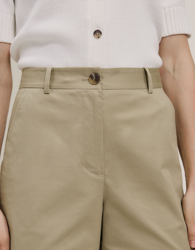 Trenery - Cropped Wide Leg Chino Pant in Olive Brown