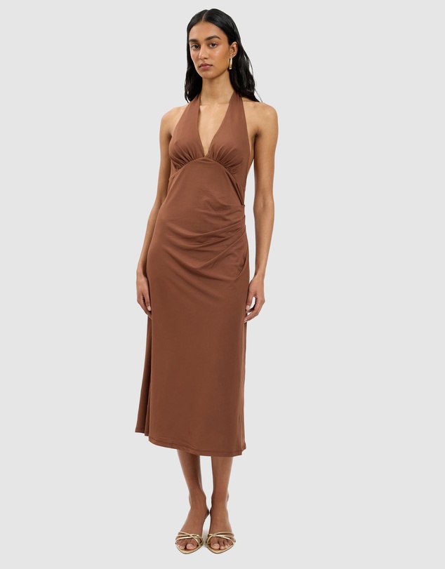 With Harper Lu - Pleated Backless Halter Dress