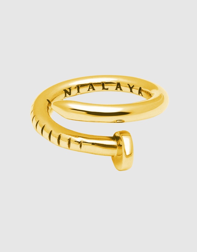 Nialaya Jewellery - Men's Nail Ring with Dorje Engraving and Gold Finish