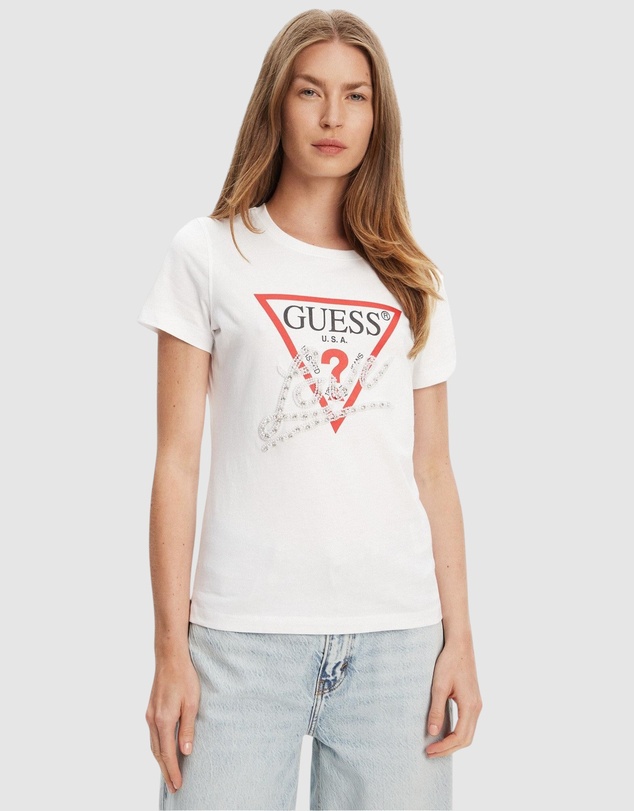 GUESS - Love Triangle Pearls Short Sleeve T-Shirt