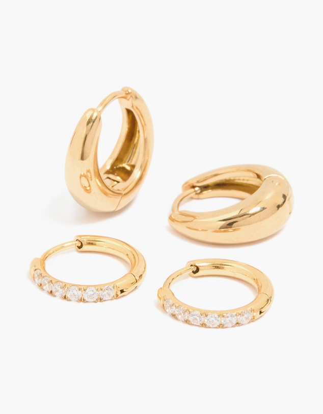 Lovisa - Waterproof Gold Plated Stainless Steel Cubic Zirconia & Chubby Huggie Earrings Set