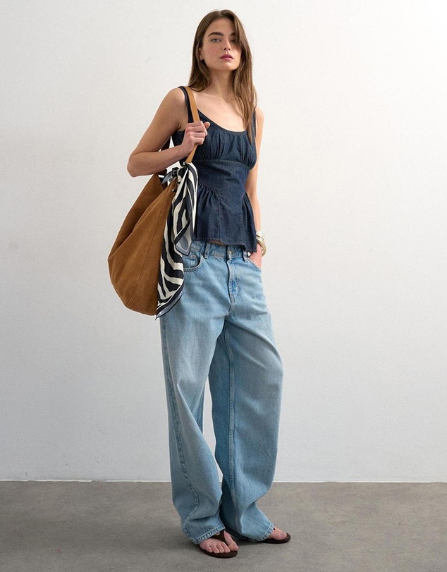 TOPSHOP - Tselle Denim Peplum Top Mb