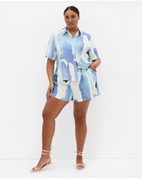 City Chic - Plus Size Surface Level Print Shirt - light blue