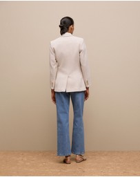 Trenery - Pique Blend Double Breasted Blazer in Stone