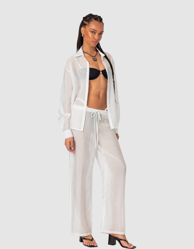 EDIKTED - Breezy Oversized Sheer Button Up Shirt