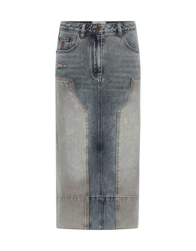 ONE TEASPOON - Cassidy Mid Waist Long Denim Column Denim Skirt - Dirty Blue