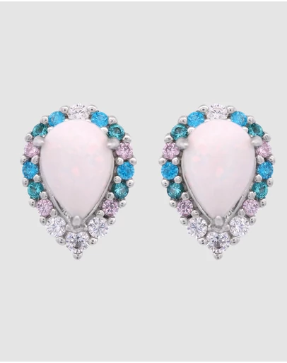 Georgini - GEORGINI WISTERIA CREATED OPAL FLORIBUNDA STUD EARRINGS SILVER