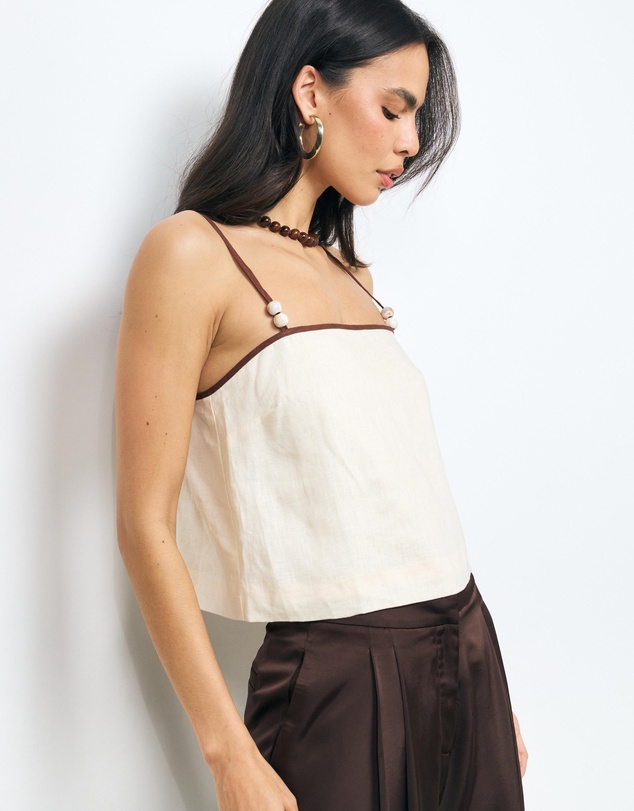 AERE - Nela Bead Linen Crop Top
