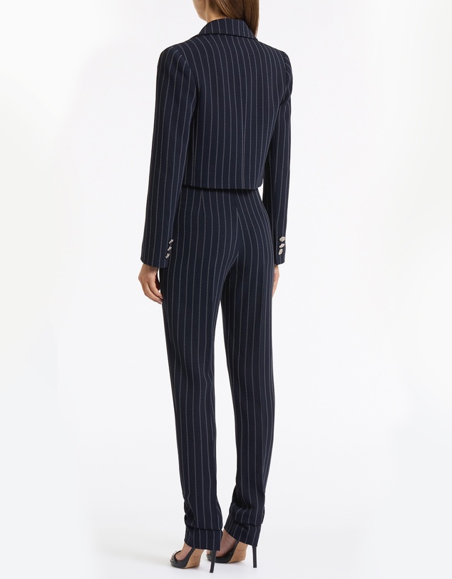 Carla Zampatti - Navy Pinstripe Cropped Jacket