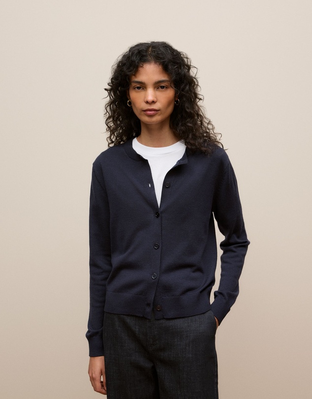 Trenery - Merino Classic Crew Cardigan in Night Sky