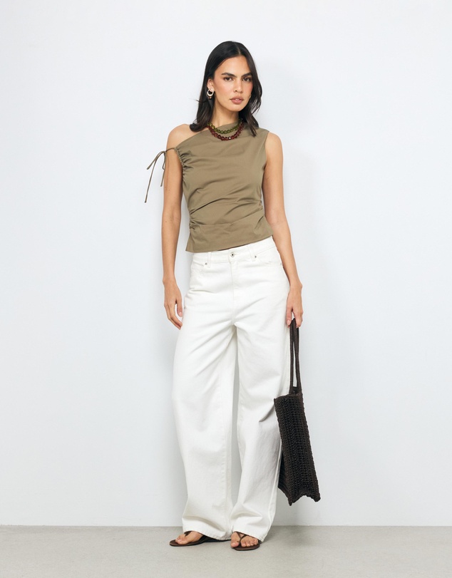 AERE - Evie Asymmetric Ruched Poplin Top