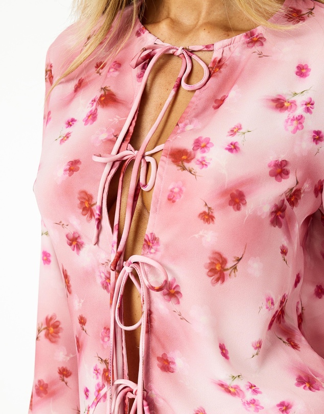 Dazie - Cherry Blossom Tie Front Top