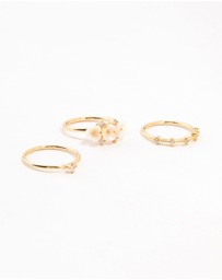 Lovisa - Gold Plated Triple Flower Stacking Rings 3-Pack