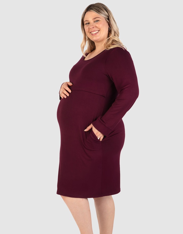 B Free Intimate Apparel - Bamboo Long Sleeve Maternity & Nursing Dress