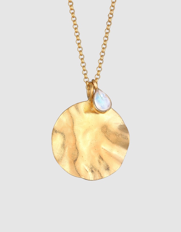 Elli Jewelry - Necklace Coin Organic Design Moonstone Gemstone in 925 Sterling Silver